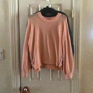 New with tag,”Sooos for life”, Side laceup hazy peach sweater, size large